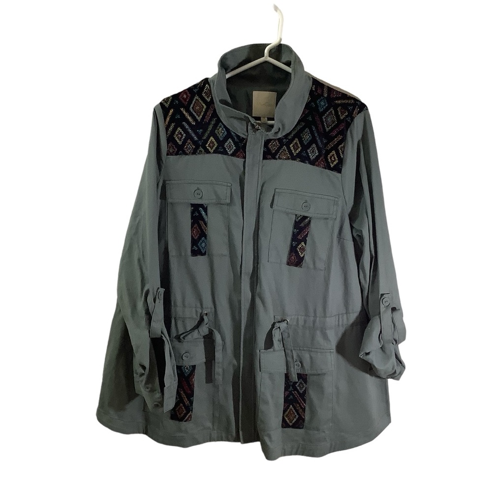 Modcloth Utility Jacket Army Green Aztic Adjustable Waist Roll Over Sleeves
